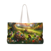 Easter Bunny Weekender Bag - Colorful Spring Travel Tote with Floral Design