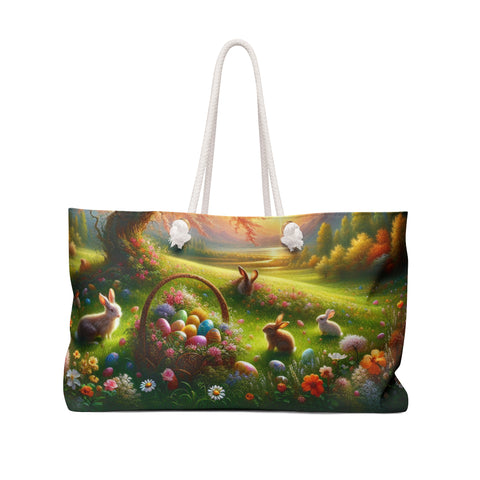 Easter Bunny Weekender Bag - Colorful Spring Travel Tote with Floral Design